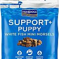 FISH4DOGS Maškrty pre šteniatka na podporu trávenia s kúskami bielej ryby a prebiotikami 150 g